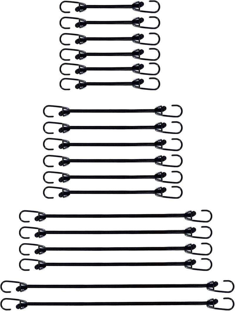 Joneaz Mini Bungee Cords with Hooks 2 inch 4 inch 6 inch 9 inch, Assorted 18-Piece Set Package of Small Bungee Cords - Image 1